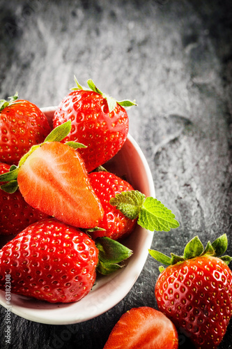 Photo: Bowl of ripe red strawberries Bowl of ripe red strawberries