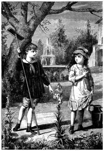 Illustration: A Boy & a Girl - end 19th century A Boy & a Girl - end 19th century