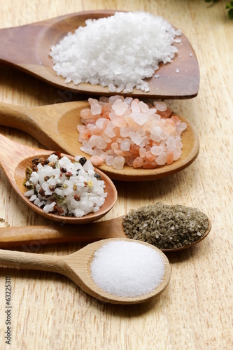 Photo: different types of salt (pink, sea, black, and with spices) different types of salt (pink, sea, black, and with spices)