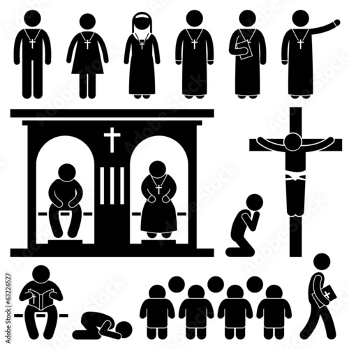 Vector: Christian Religion Church Prayer Priest Pastor Nun Christian Religion Church Prayer Priest Pastor Nun