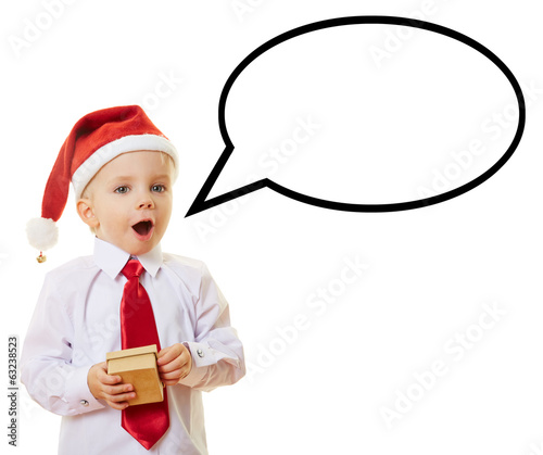 Photo: Kind zu Weihnachten mit Sprechblase Kind zu Weihnachten mit Sprechblase