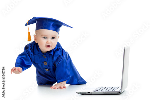 Photo: funny baby in academician clothes with laptop funny baby in academician clothes with laptop
