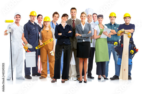 Photo: Group of workers people. Group of workers people.