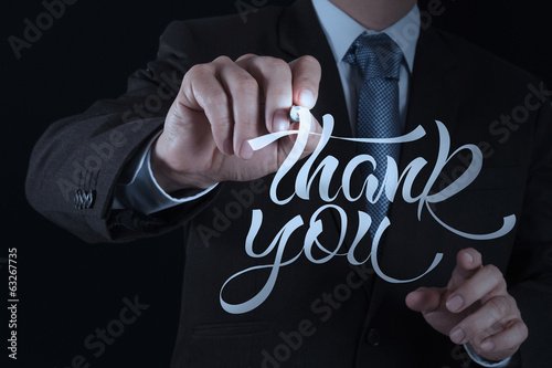 Photo: businessman hand drwing design word THANK YOU businessman hand drwing design word THANK YOU