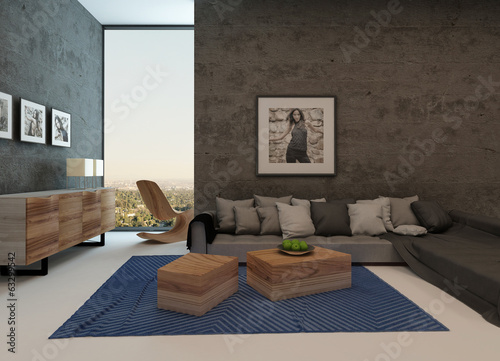 Photo: Modern living room interior with concrete walls Modern living room interior with concrete walls