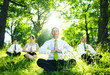 Business People Meditating In The Woods Business People Meditating In The Woods