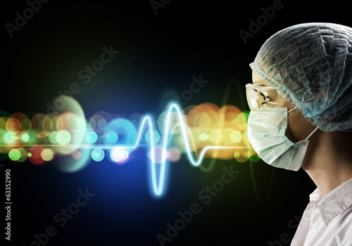 Photo: female doctor in protective mask and glasses female doctor in protective mask and glasses