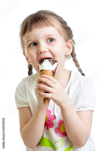 Photo: joyful child girl with ice-cream isolated on white joyful child girl with ice-cream isolated on white