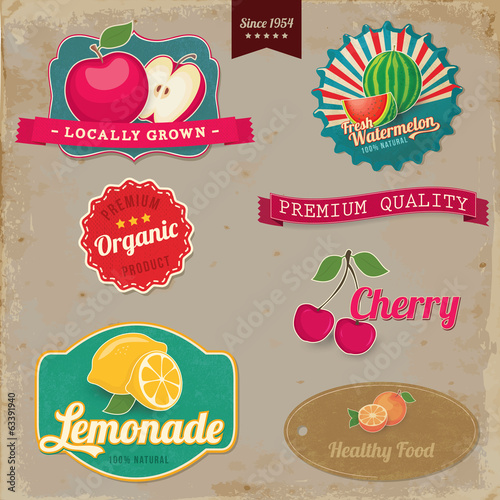 Vector: Vintage fruit labels. Vintage tags illustration collection. Vintage fruit labels. Vintage tags illustration collection.