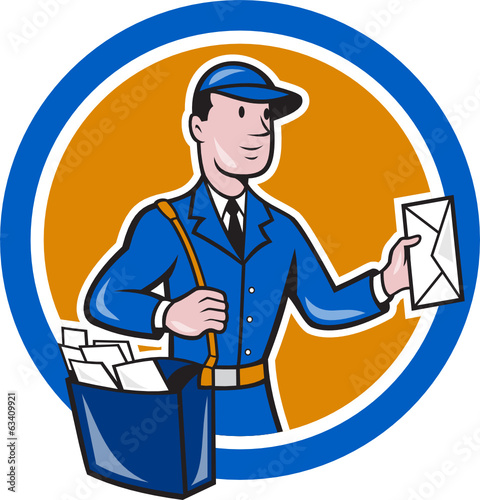 Vector: Mailman Postman Delivery Worker Circle Cartoon Mailman Postman Delivery Worker Circle Cartoon