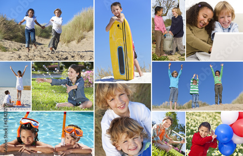 Photo: Montage Happy Active Children Playing Montage Happy Active Children Playing