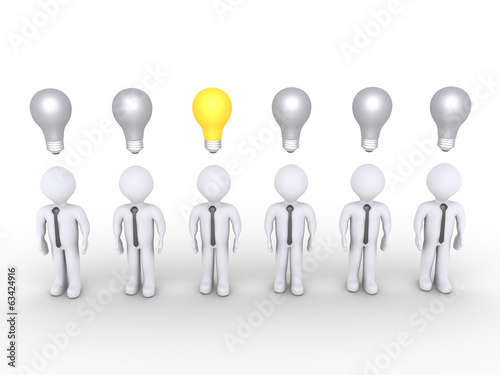 Illustration: Businessman stands out of others with lightbulb Businessman stands out of others with lightbulb