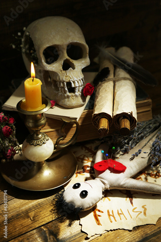 Photo: Conceptual photo of love magic. Composition with skull, voodoo Conceptual photo of love magic. Composition with skull, voodoo