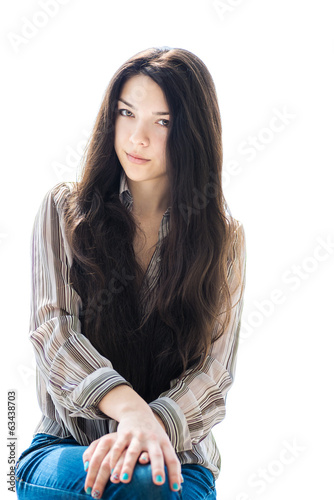 Photo: Beautiful brunette girl. Isolated on white. Beautiful brunette girl. Isolated on white.