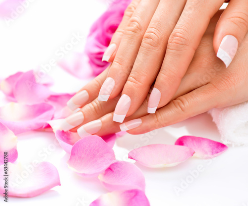  Manicure and Hands Spa. Beautiful Woman Hands Closeup