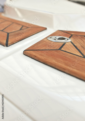 Photo: Sailboat bow, wood deck detail, Sailboat bow, wood deck detail,