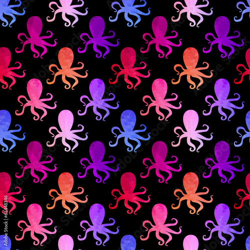  seamless pattern with octopus and fishes. Colorful mosaic backdr