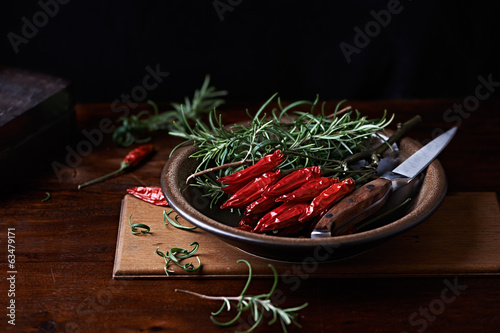 Photo: Dried Chili Peppers and Fresh Rosemary Dried Chili Peppers and Fresh Rosemary