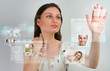 Young pretty woman using social media virtual interface Young pretty woman using social media virtual interface