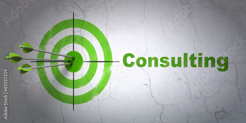 Illustration: Business concept: target and Consulting on wall background Business concept: target and Consulting on wall background
