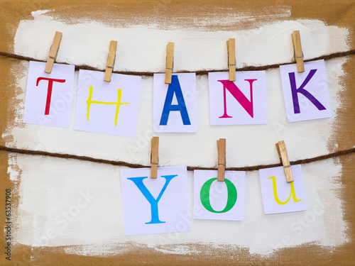 Photo: Memoboard mit Wäscheleinen, Buchstaben, Thank you Memoboard mit Wäscheleinen, Buchstaben, Thank you