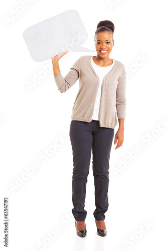 Photo: african american woman holding blank speech bubble african american woman holding blank speech bubble