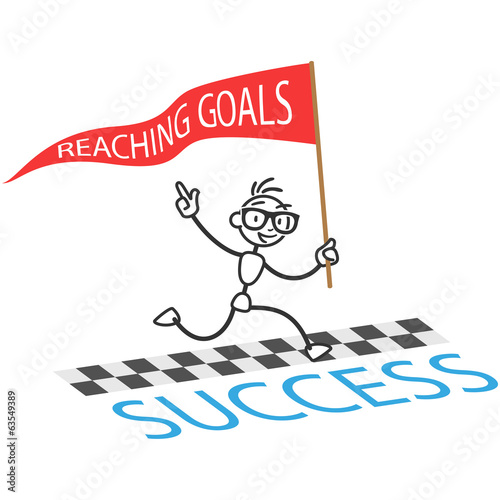 Vector: Stickman running reaching goals finishing line Stickman running reaching goals finishing line
