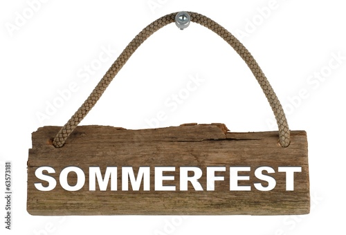 Photo: Isoliertes Holzbrett mit Seil zum Aufhängen: Sommerfest Isoliertes Holzbrett mit Seil zum Aufhängen: Sommerfest