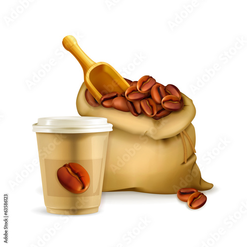 Vector: Coffee paper cup and bag, vector Coffee paper cup and bag, vector