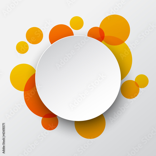 Vector: White paper label over orange bubbles. White paper label over orange bubbles.