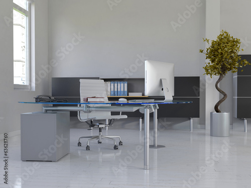 Illustration: Office interior with desk Office interior with desk
