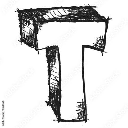 Illustration: Sketchy hand drawn letter T isolated on white Sketchy hand drawn letter T isolated on white