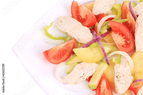 Photo: Chicken salad with potatoes. Chicken salad with potatoes.