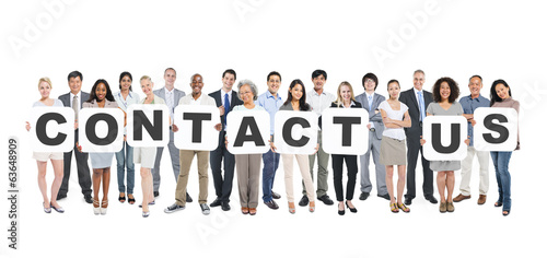 Photo: Diverse People Holding Contact Us Diverse People Holding Contact Us