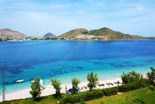 Photo: The beach at luxury hotel, Bodrum, Turkey The beach at luxury hotel, Bodrum, Turkey