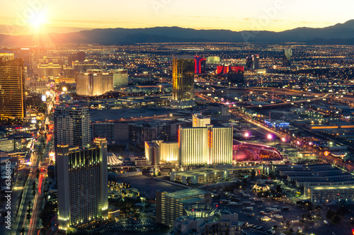 Photo: Las Vegas skyline at sunset - The Strip illunminated Las Vegas skyline at sunset - The Strip illunminated