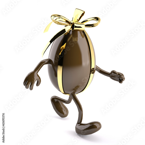 Illustration: chocolate egg with ribbon, arms and legs that wal chocolate egg with ribbon, arms and legs that wal
