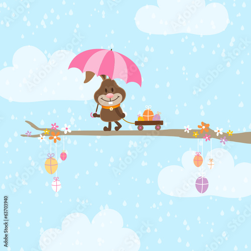 Vector: Bunny Umbrella Tree Handcart Easter Eggs Sky Bunny Umbrella Tree Handcart Easter Eggs Sky