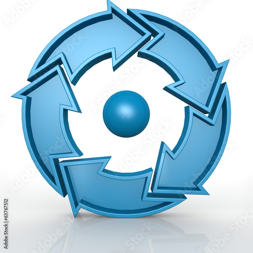 Illustration: Circular 5 arrows in blue Circular 5 arrows in blue