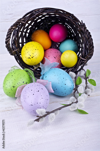 Photo: Easter eggs on a light background Easter eggs on a light background