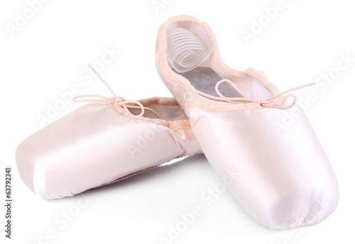 Photo: Ballet pointe shoes isolated on white Ballet pointe shoes isolated on white