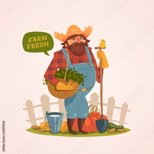 Vector: Farmer character. Retro style vector illustration. Farmer character. Retro style vector illustration.