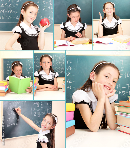 Photo: Collage of school girl close-up Collage of school girl close-up