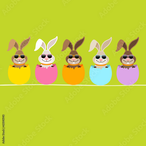 Vector: 5 Cute Easter Rabbits Sunglasses Eggshells Green 5 Cute Easter Rabbits Sunglasses Eggshells Green