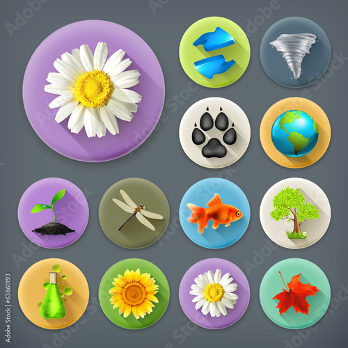 Vector: Nature and Ecology, long shadow icon set Nature and Ecology, long shadow icon set