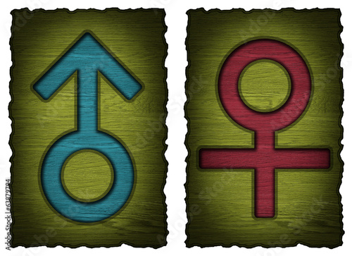 Photo: Men, women wooden Door Signs isolated on white background Men, women wooden Door Signs isolated on white background