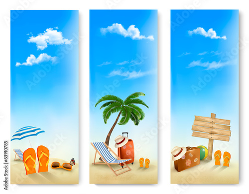 Vector: Three summer vacation banners. Vector. Three summer vacation banners. Vector.