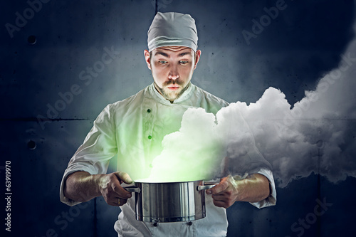  Chef cooking some green stuff