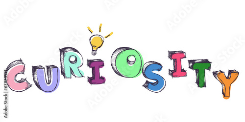 Vector: Sketchy colorful word Curiosity with light bulb Sketchy colorful word Curiosity with light bulb