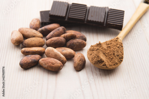 Photo: Cocoa (cacao) beans with chocolate Cocoa (cacao) beans with chocolate